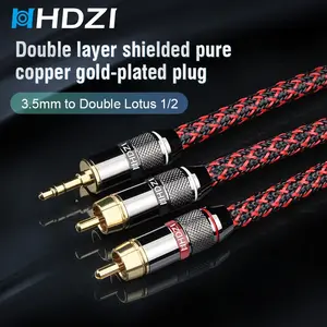 3.5mm to Dual Rca Audio Cable, 5n Oxygen-Free Copper Core, Gold-Plated Connectors, Dual Layer Shielding, for Phones, Computers, Home Theater