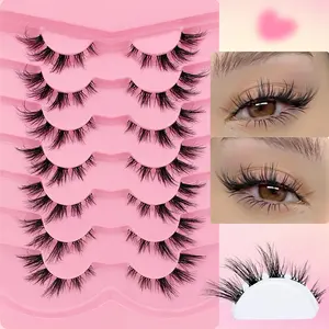 7 Pairs Transparent Stem, Long Tail Fluffy Curly Comfortable Cosplay Cat Eye Lashes, Dense and Versatile Makeup Accessories, Longer Looking Eyelashes