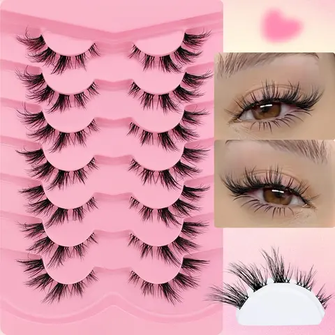 7 Pairs Transparent Stem, Long Tail Fluffy Curly Comfortable Cosplay Cat Eye Lashes, Dense and Versatile Makeup Accessories, Longer Looking High Quality Eyelashes, False Eyelash Set