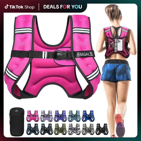 【BackToSchool】BAGAIL Weighted Vest, 5lbs/8lbs/10lbs/12lbs/15lbs/20lbs/25lbs/30lbs Weight Vest with Detachable Phone Pouch, Rucking Vest for Women, Men, Walking, Training, Running Summervibes