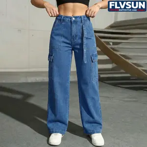 FLVSUN Women's Cargo Pants LOW Waisted Baggy Cargo Jeans Straight Leg Y2K Streetwear Trousers 6 Pockets for Women Teen Girl Womenswear Bottom Womenswear Bottom Denim Maternity Basic Minimalist