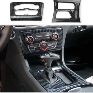 Carbon Fiber Central Control AC Switch Gear Shift Panel Cover Trim 2pcs for Dodge Charger 2015-2022
