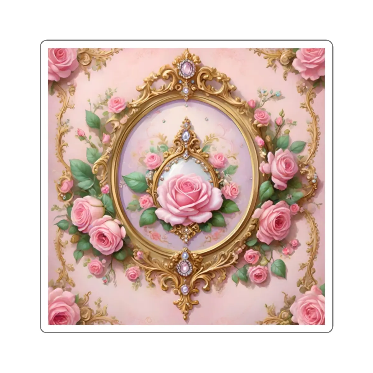Jewels, Roses & Gold Rococo Square Stickers -  Four sizes to choose from, Glossy finish,  For indoor use