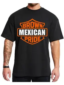 Mexican Brown Pride Logo 1 side, Men's Casual Short-Sleeve Cotton Fabric Chicano Style, Unisex Loose-Oversized Graphic Streetwear Hoodie (Menswear Top)