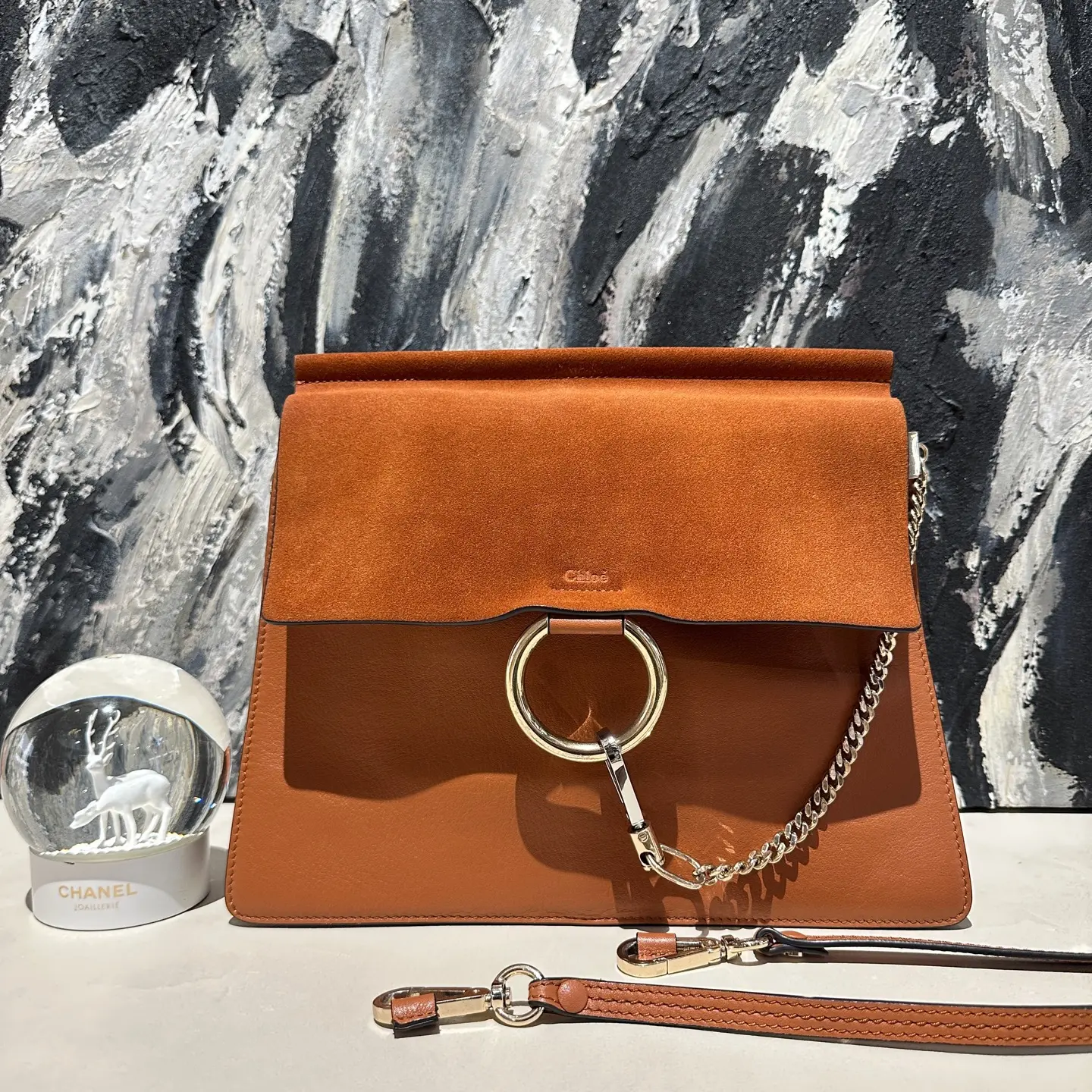Pre-owned Chloé chloe faye medium suede caremal color shoulder bag