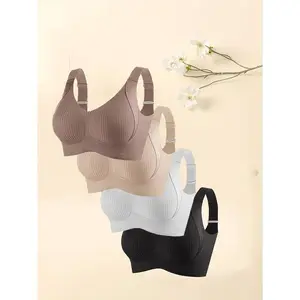 4pcsSeamlessWomen'SUnderwear,Slim,LargeChest,SmallChest,Wireless,PullUpAndAntiSaggingLarge-sizedBra