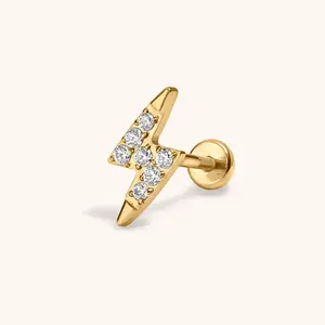 Pave Lightning Push Pin Flat Back Earring