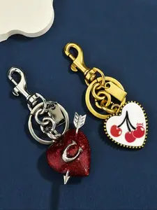 Cherry Letter Heart Zinc Alloy Keychain, Elegant Fashion Personalized Love Charm, Multifunctional High-Quality Keyring Gift, Keychain For Bags, Stylish Keychain, Trendy Cute Keychain