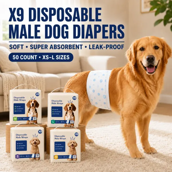 X9 Male Dog Disposable Diapers - Super Absorbent Male Wraps with Leak-Proof Protection,   fast absorption  Soft Puppy Training Belly Bands for XS/S/M/L (50 Pack)