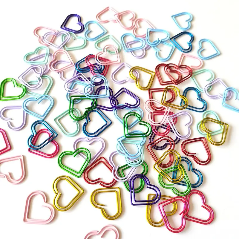 100 Pack Heart Shaped Paper Clips, 10 Assorted Colors Decorative Metal Paperclips, Cute Novelty Bookmark Clips for Document Organizing, School, Office, Home, Teacher & Student Multifunctional Stationery Gift