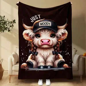 Cartoon Cow Pattern Blanket,1/2 Counts Soft Comfortable Throw Blanket,Air-conditioned Room Decoration Blanket, Warm Nap Blanket for Home & Office plush haven Cute