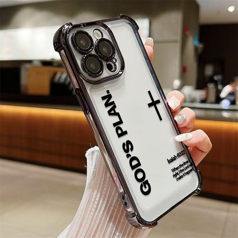 Unique GOD'S PLAN Patterns Electroplated Phone Case With Four-Corner Airbag Electroplated Featuring A High-Transparent Tpu Back With Reinforced Shock-Absorbent Airbags And Shiny Electroplated Frame For iphone 17 16 15 14 13 12 11 SAMSUNG S25 24 23 22