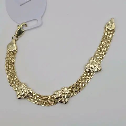 NUGGET STYLE hearts beautiful bracelet 7"inches fancy design gold-plated