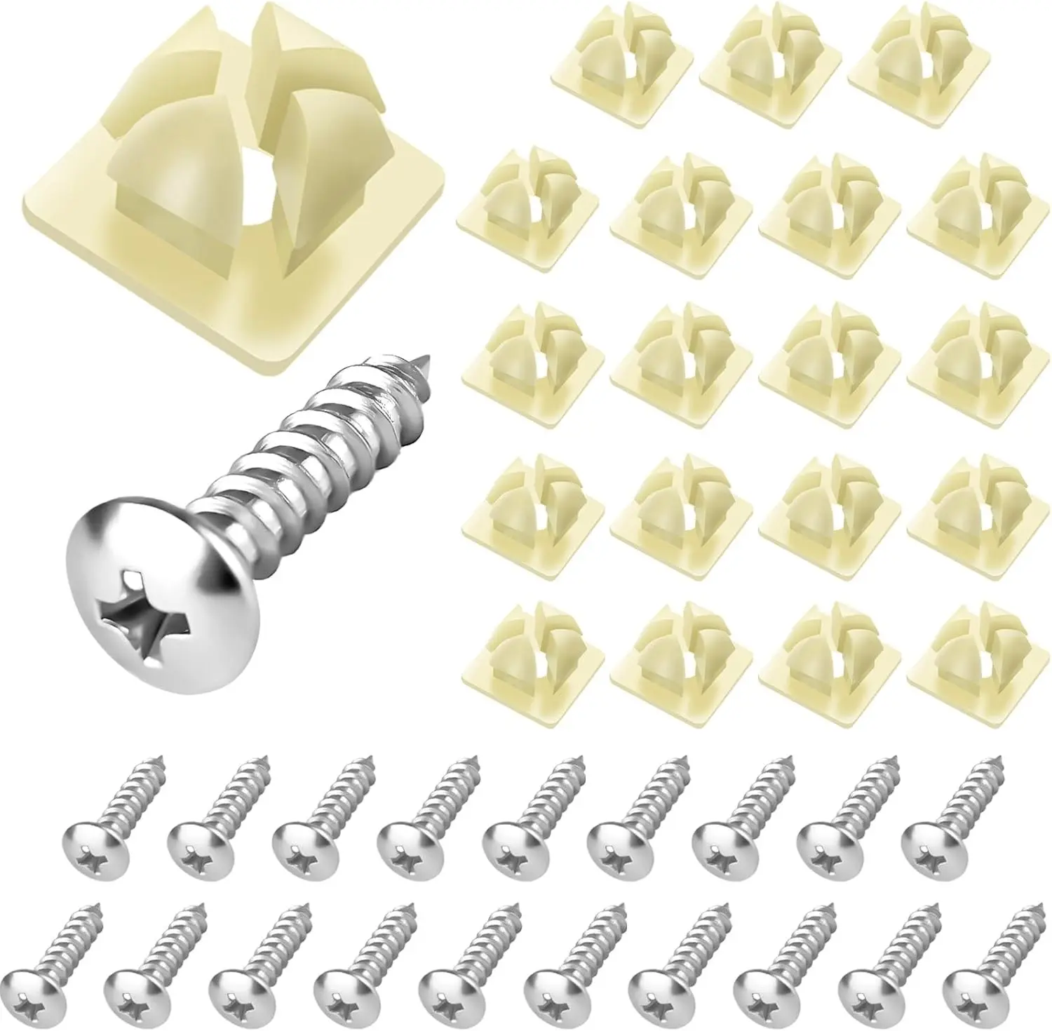 (Set of 20) License Plate Mounting Kit,Stainless License Plate Screws Nylon Screw Inserts Self Tapping Bolts,Used to Secure Front and Rear License Plates on Cars Trucks and Frames