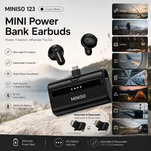 MINISO MS123 2-in-1 Portable Charging Wireless Earbuds with Built-In Power Bank 2000mAh,Bluetooth 6.0,Immersive Premium Sound Effect,Compact and portable, perfect for sports and travel.