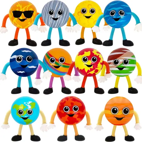 ARTCREATIVITY Solar System Model STEM Educational Toy Set - 9-Piece Rubbery 2.75 Inches Planet Figures, Twist-Curl-Bend with Ease, Comfy Fidget for Children Development, Space Party Favors