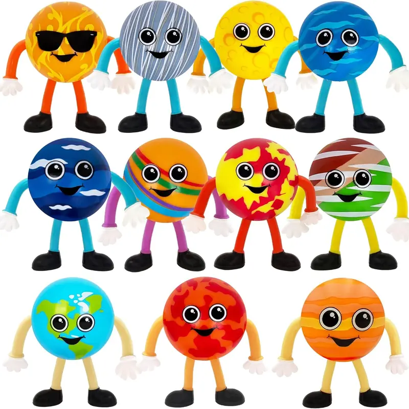 ARTCREATIVITY Solar System Model STEM Educational Toy Set - 9-Piece Rubbery 2.75 Inches Planet Figures, Twist-Curl-Bend with Ease, Comfy Fidget for Children Development, Space Party Favors