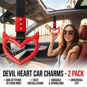 2 PCS Car Accessories Heart Handle Strap Drift Charm Hanging Ring Exterior Decoration Keychain Red Devil Style