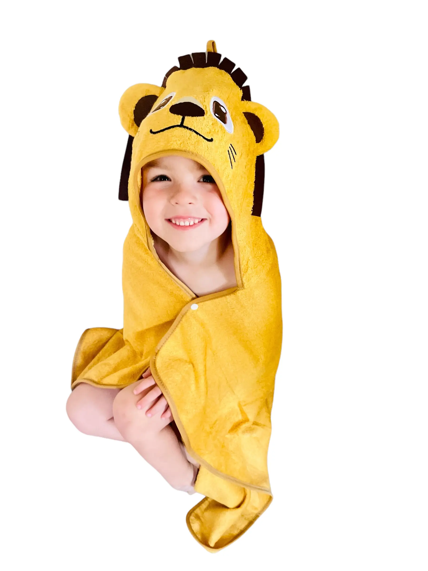 L.W. Clothing Company Baby & Toddler Lion Hooded Bath Towel, Playful Animal Theme Design, Absorbent Bamboo Blend Wrap, 29.5x39.4 in
