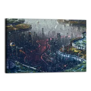 Sci Fi City Poster Decorative Painting Canvas Wall Art Picture Print Modern Family Bedroom Decor