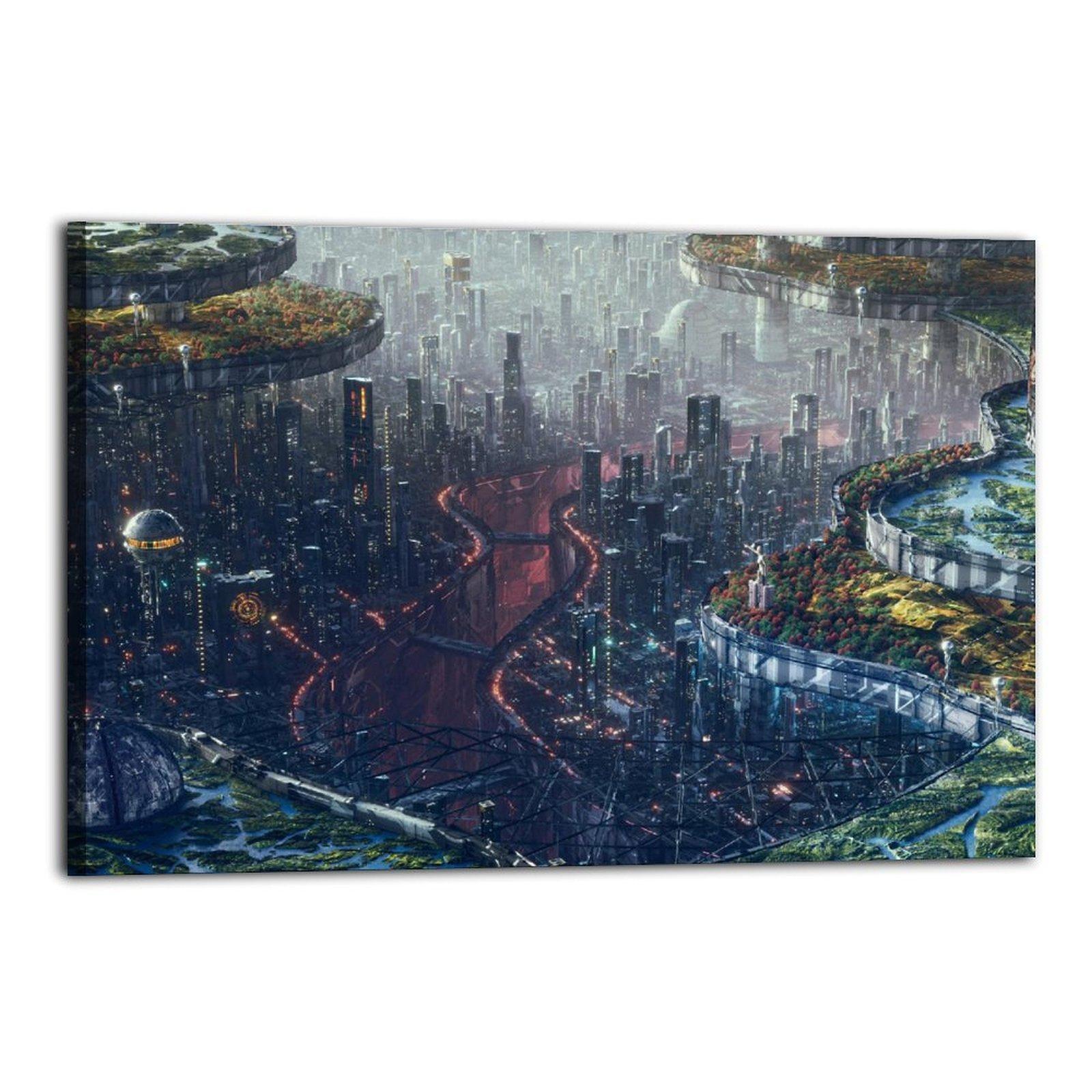 Sci Fi City Poster Decorative Painting Canvas Wall Art Picture Print Modern Family Bedroom Decor