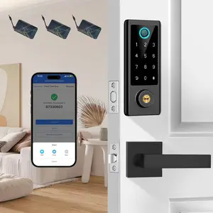 Smart Locks for Front Door with Handlesets, Keyless Entry Deadbolt with Handle Door Lever, Fingerprint Door Locks with Keypad, APP Control Smart Door Lock Handle Set, Smart Deadbolt Auto Lock, Black, Satin Nickel, Aged Bronze