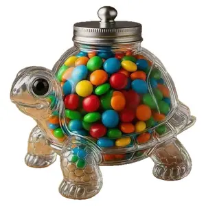 Turtle Candy Jar with Airtight Lid, 11.83oz Clear Glass Animal-Shape Container, Ideal for Cookies, Pet Treats, and Food Storage