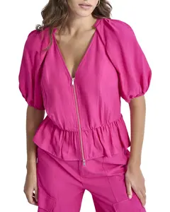 DKNY Zip Front Crinkle Top