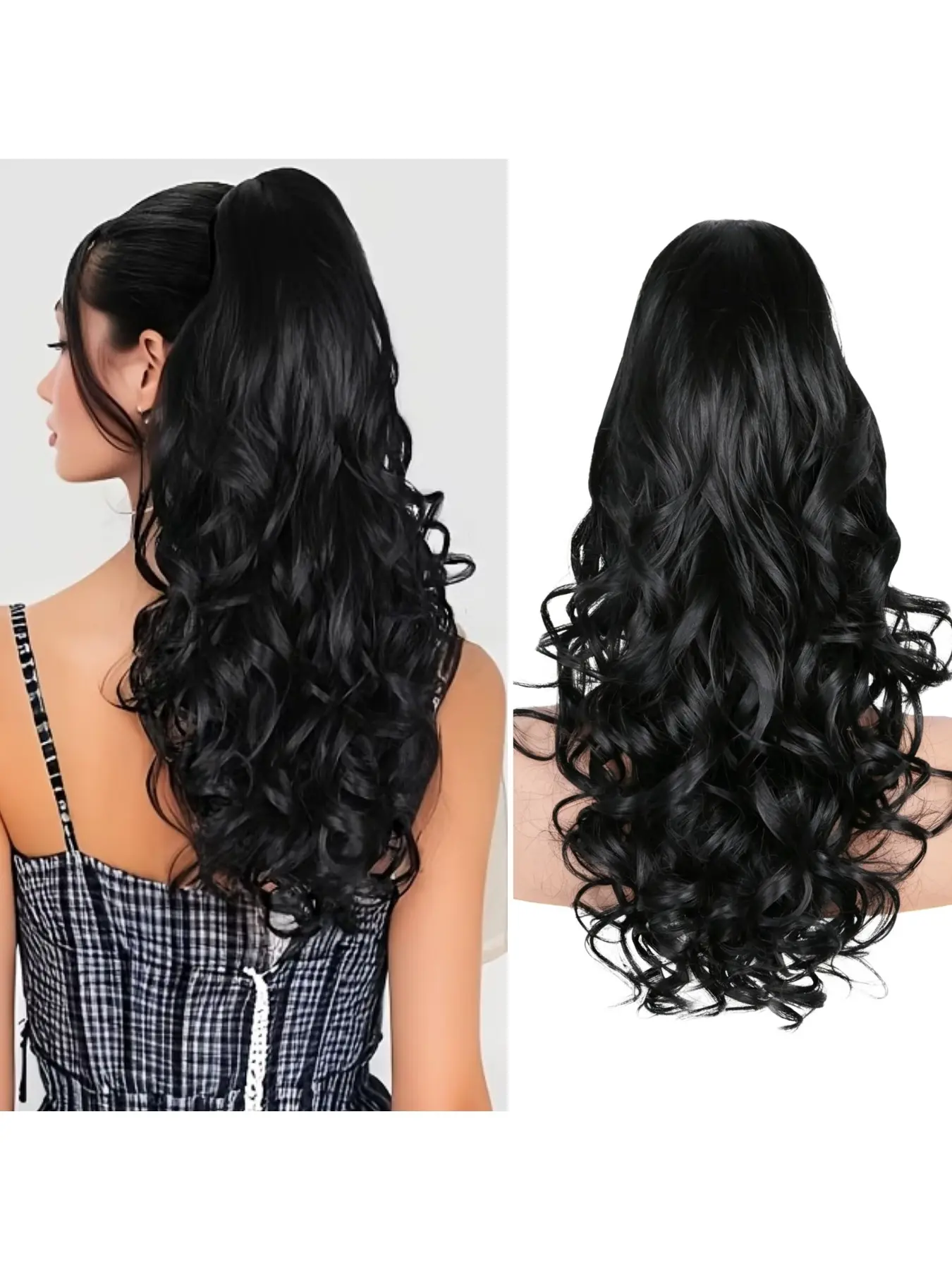 Women's Long Wavy Synthetic Hair Hairpiece Tail Ponytail, Voluminous Natural Look, Clip-On Extension, Synthetic Fiber Hairpieces, Synthetic Hair Extensions for Daily Wear, Enhances Hair Volume