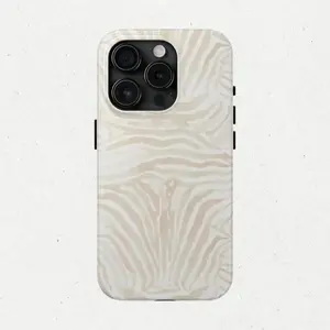 For IPhone 17 & Samsung S24 Ultra Case, Beige Zebra Print, Glossy Finish Elegant Abstract Design, Anti-Drop Protective Cover