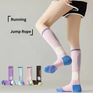 4 Pairs Women’s Compression Socks for Fitness – Professional Running/Jumping Rope/Calf Support Socks | Long Tube Yoga Socks for Leg Slimming & Muscle Recovery