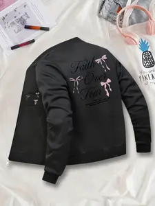 Pink Bow Coat, Women's Printed Jacket, Fashionable Women's Jacket, Suitable for Casual and Formal Occasions, Durable and Multi-functional Design