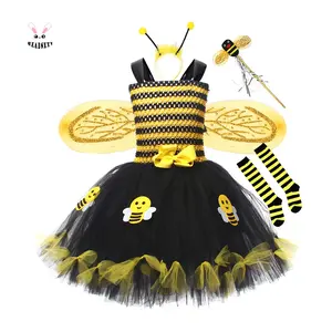 Girls Princess Bee Cosplay Set｜Sleeveless Tulle Dress Wing Wand Headband Leg Warmers