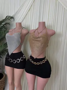 Women's Halter Top - Adjustable, Bling, Short-Sleeve, Open-Back Bichota Tank Top