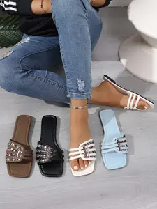 2026 New Square Toe Ethnic Style Sandals for Women, Versatile Soft Sole Anti-Slip Outdoor One-Piece Slippers, Comfortable and Stylish Footwear