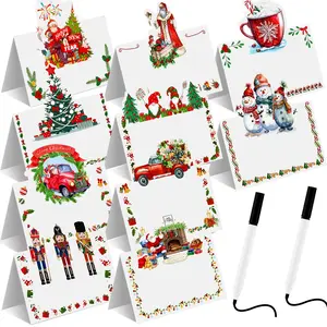 100 Pcs Christmas Place Cards with 2 Pens Holiday Seating Name Card Folding Rustic Table Place Setting Cards Xmas Colorful Name Tent Cards for Christmas Dinner Brunch Birthday Holiday Party