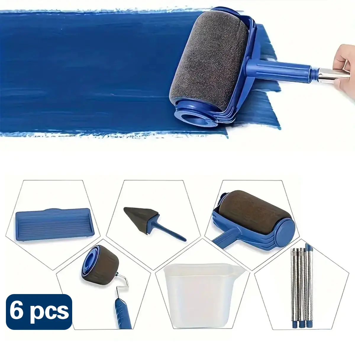 2-piece set / 6-piece set household paint roller kit - Large self-priming paint roller brush with extension rod, suitable for latex paint and wall paint - easily achieve smooth and even coating