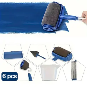 2-piece set / 6-piece set household paint roller kit - Large self-priming paint roller brush with extension rod, suitable for latex paint and wall paint - easily achieve smooth and even coating