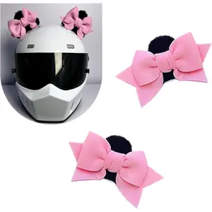 Cute Plush Cat Ears Bow Helmet Decoration, Universal Self-Adhesive Fabric Crashhelmet Accessory for Most Ski Bike Motorcycle Electric Vehicle