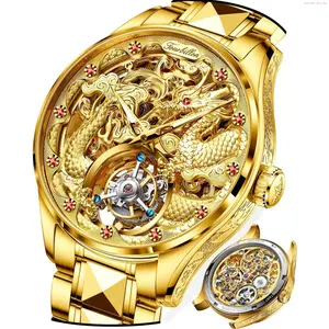 OLEVS Watch OUPINKE Men Watch Gold -Tourbillon Mechanical Movement Wrist Watch-Luxury Business Skeleton Watches-Sapphire Crystal-