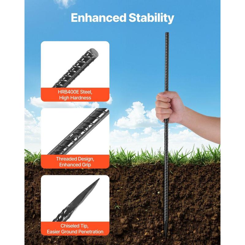 VEVOR Rebar Stakes, 24-Inch, Heavy-Duty 0.47 in Diameter, Straight Galvanized Steel Ground Anchors with Chisel Point End & Rust-Resistant Coating, for Gardening Support, Fence, Camping Tents (20-Pack) VEVOR Rebar Stakes, 24-Inch, Heavy-Duty 0.47 in Diameter, Straight Galvanized Steel Ground Anchors with Chisel Point End & Rust-Resistant Coating, for Gardening Support, Fence, Camping Tents (20-Pack)
