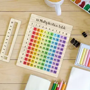 Wooden Multiplication Table Learning Board, Math Enlightenment Toy, Colorful Nine-Nine Multiplication Chart Sliding Ruler, Math Learning Tools