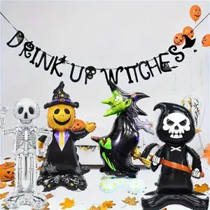 Halloween Skull Pumpkin Balloons, 4pcs Aluminum Foil Party Decorations, Indoor Theme Atmosphere Setup, Perfect for Halloween Parties, Balloon Party Supplies