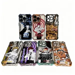 Chainsaw Man Anime Plating Phone Cases for IPhone 17 16 15 14 13 12 11 Promax Pro Air Plus Four-corner Airbag Anti Fall Shockproof Protective Cover