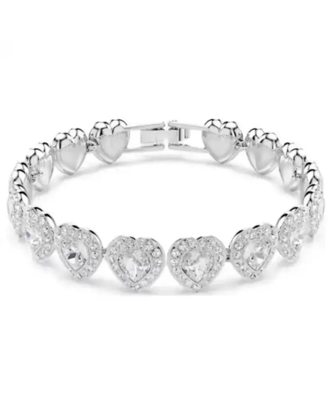 S925 Sterling Silver Rhinestone Heart Bracelet, Delicate Love Heart Bangle, Trendy All-Match Jewelry for Daily Wear, Party and Dating, Ideal Birthday Gift for Ladies