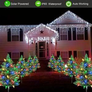 1 Pack of 4 Outdoor Solar Strawberry Christmas Tree Lights, 31.5 Feet Solar Christmas Tree with 64 LED Lights, 8 Modes, Suitable for Garden, Path, Courtyard, and Grave Lawn Decoration--Perfect Holiday Gift
