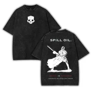 Helldivers 2 Spill Oil Washed 2 sided printed Oversize Unisex Cotton tee game merch retro black graphic design Art helldivers helmet Tops trendy gift