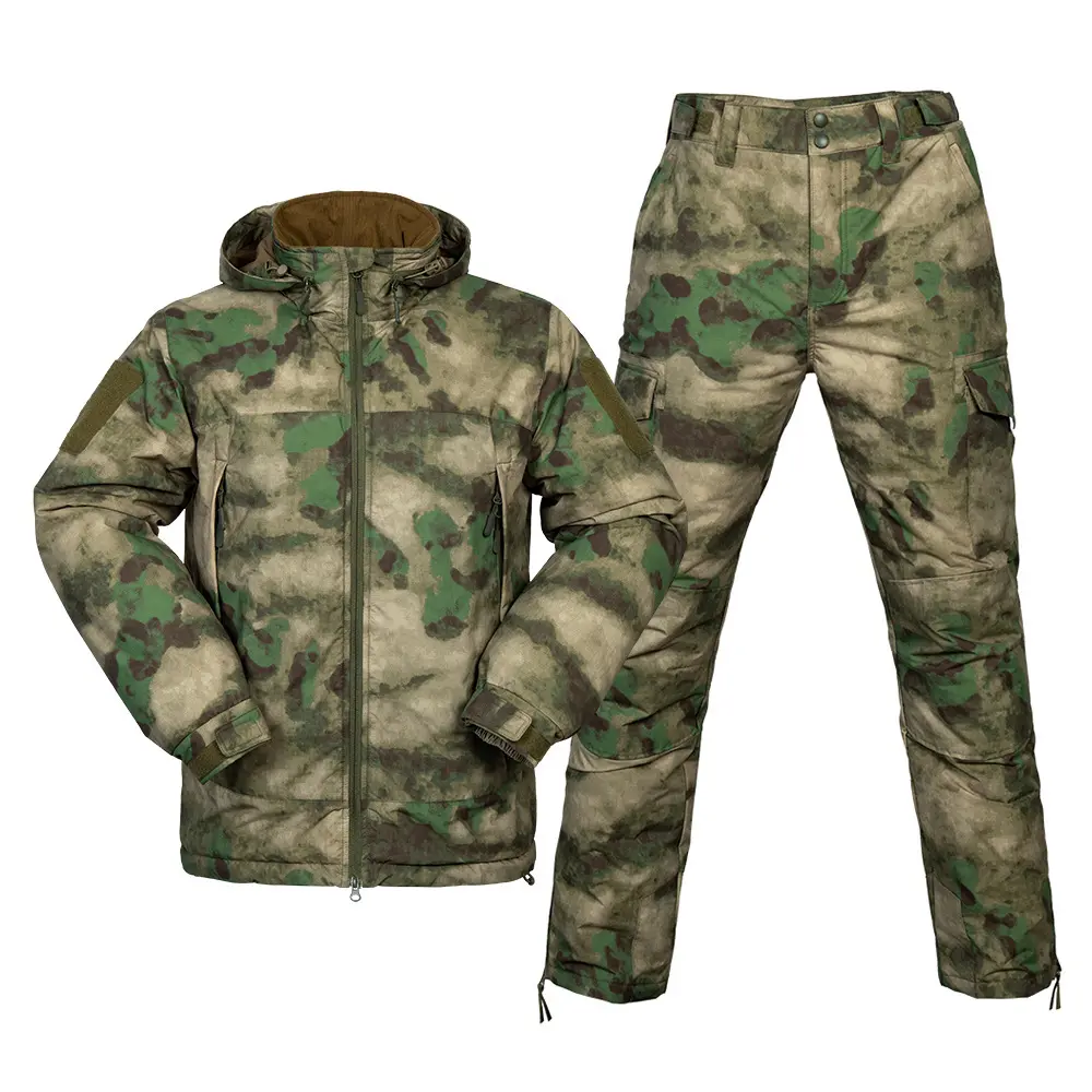 Men's 2-Piece Compression Thermal Suit - Thermal Wear, Camouflage Print, Cold-Resistant, Advanced Waterproof Membrane, Durable, Reflective Cotton, Long Sleeve Training Wear for Autumn-Winter Outdoor Activities (Includes Army Green Pants), Full Sleeves, Fo