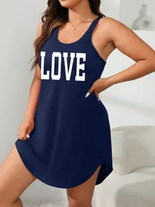 Women's Casual Letter Print Vest Dress,Comfortablepajamas Home Wear, Large Size, Perfect for Daily Use, Stylish and Relaxed Fit