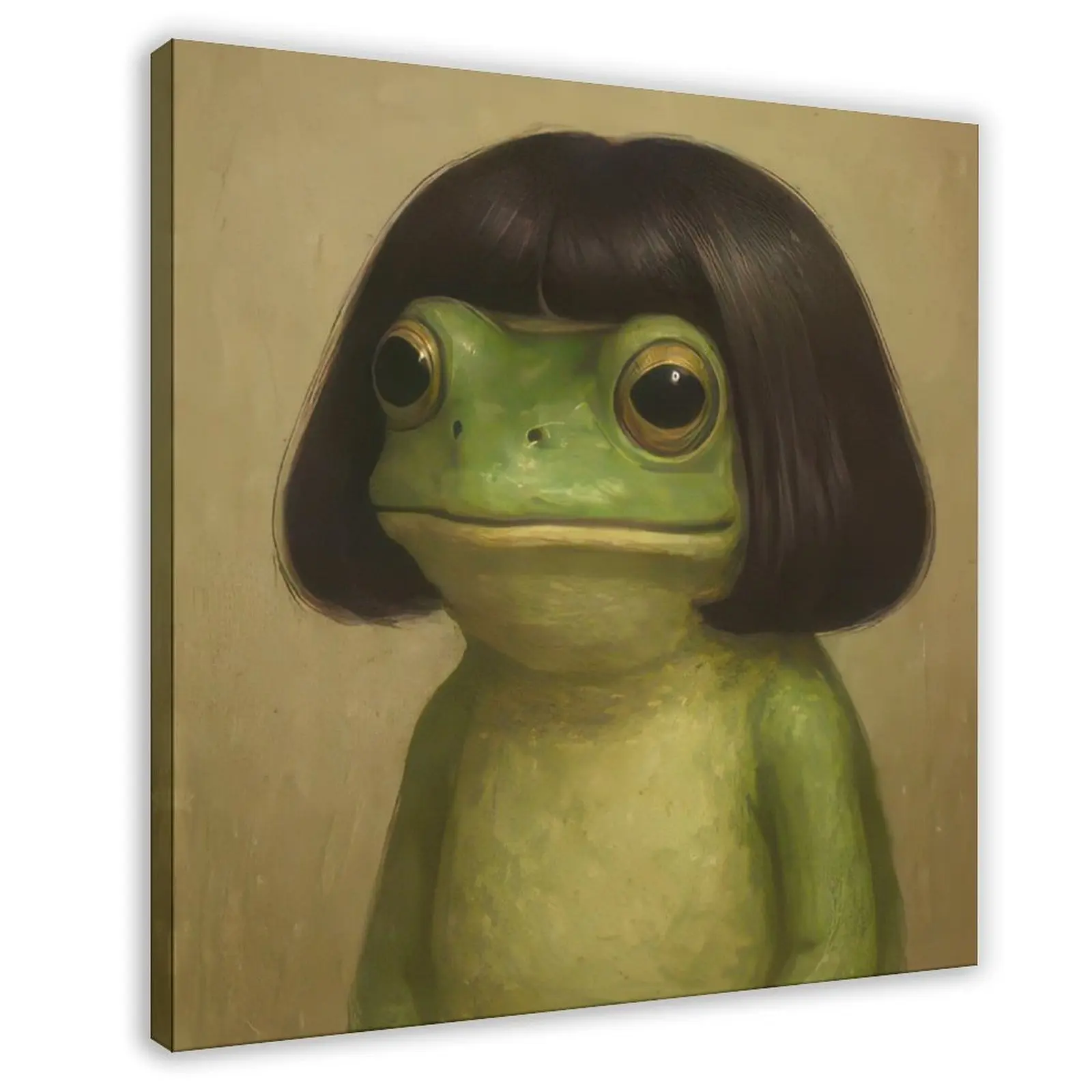 Whimsical Frog Portrait Canvas Print Funny Animal Wall Art Whimsical Bathroom Decor, Weirdcore Aesthetic Print, Ugly Cute Dorm Decoration